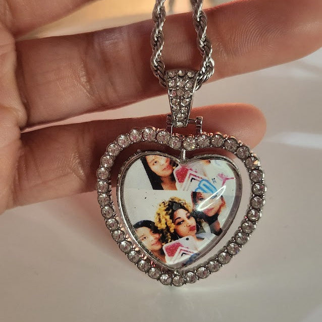 Double-sided Rhinestone Photo Necklace