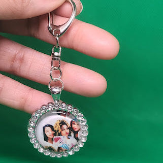 Circle Rhinestone Photo Keychain