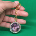 Circle Rhinestone Photo Keychain