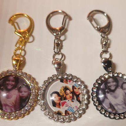 Circle Rhinestone Photo Keychain
