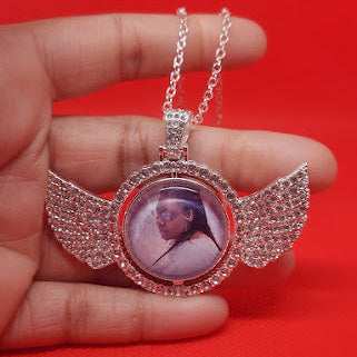 Double-sided Angel Wing Rhinestone Photo Necklace