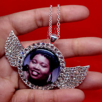 Angel Wing Rhinestone Photo Necklace