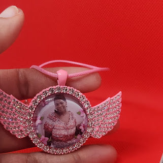 Angel Wing Rhinestone Photo Necklace
