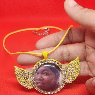 Angel Wing Rhinestone Photo Necklace