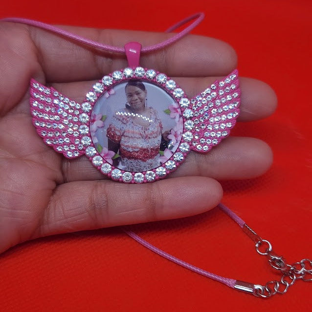 Angel Wing Rhinestone Photo Necklace