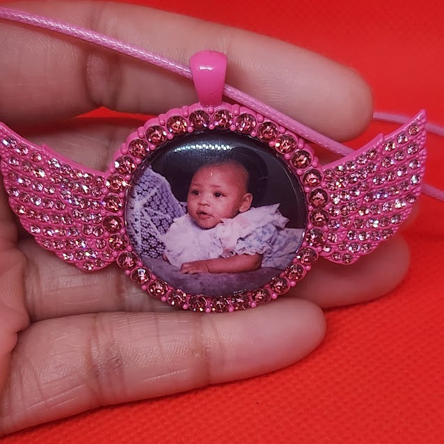 Angel Wing  Color Rhinestone Photo Necklace