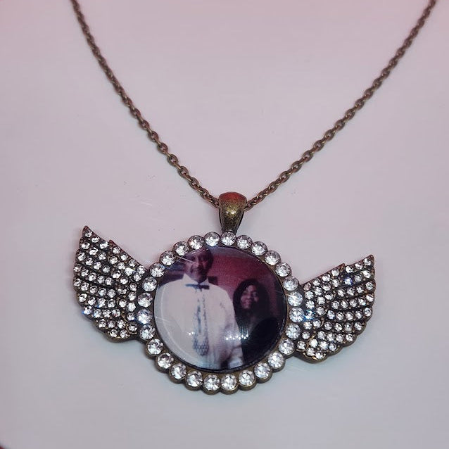 Angel Wing Rhinestone Photo Necklace