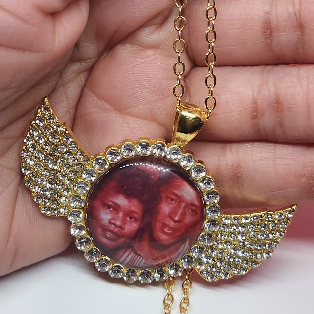 Angel Wing Rhinestone Photo Necklace