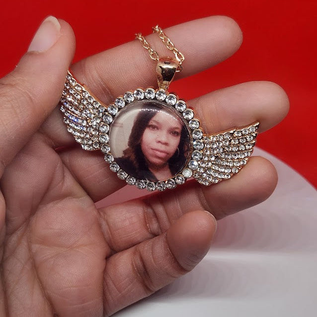 Angel Wing Rhinestone Photo Necklace