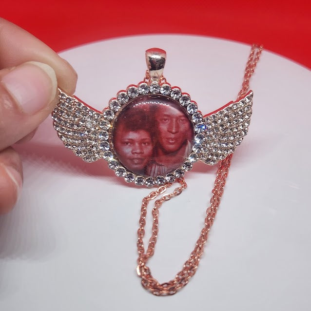 Angel Wing Rhinestone Photo Necklace