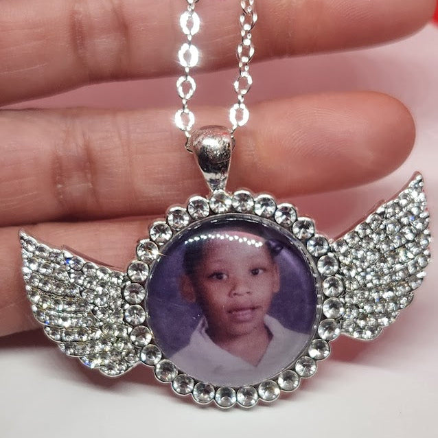 Angel Wing Rhinestone Photo Necklace