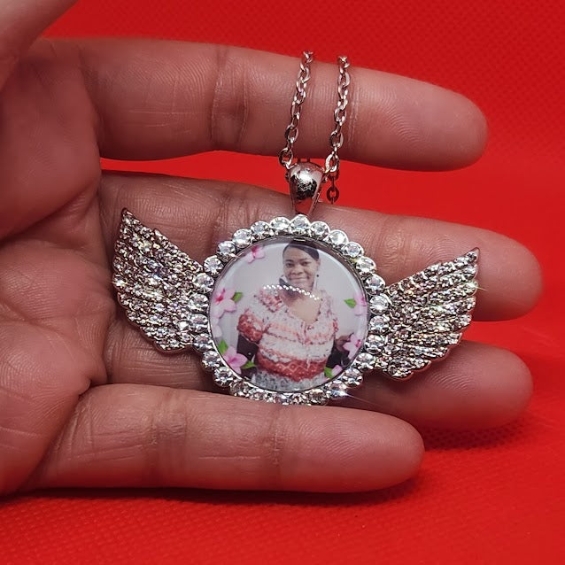 Angel Wing Rhinestone Photo Necklace