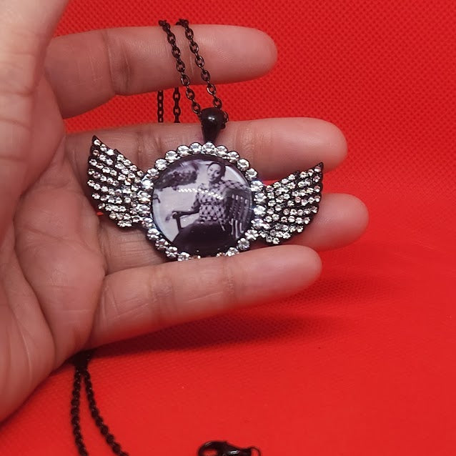Angel Wing Rhinestone Photo Necklace