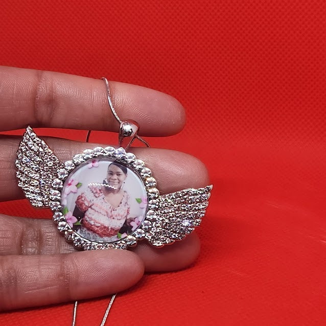 Angel Wing Rhinestone Photo Necklace