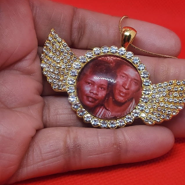 Angel Wing Rhinestone Photo Necklace