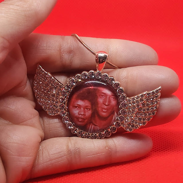 Angel Wing Rhinestone Photo Necklace