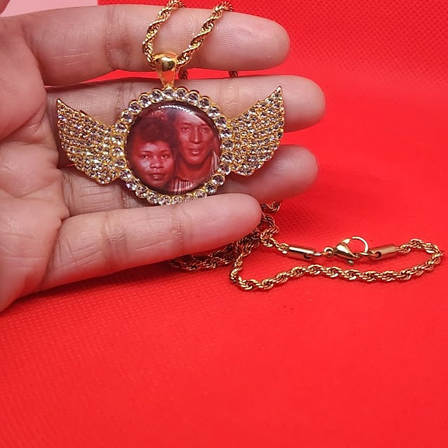 Angel Wing Rhinestone Photo Necklace