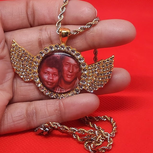Angel Wing Rhinestone Photo Necklace