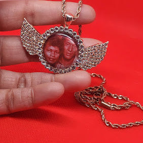 Angel Wing Rhinestone Photo Necklace
