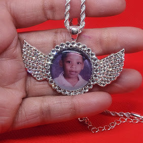 Angel Wing Rhinestone Photo Necklace