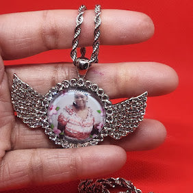 Angel Wing Rhinestone Photo Necklace