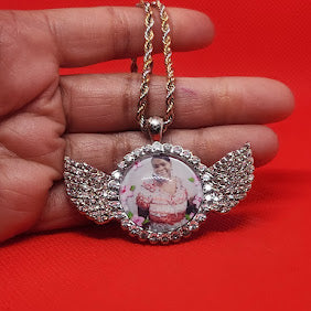 Angel Wing Rhinestone Photo Necklace