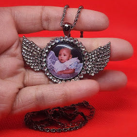Angel Wing Rhinestone Photo Necklace