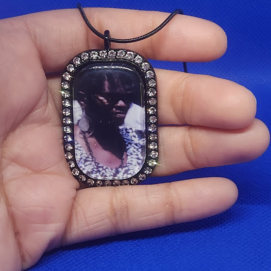 Rectangle Rhinestone Photo Necklace
