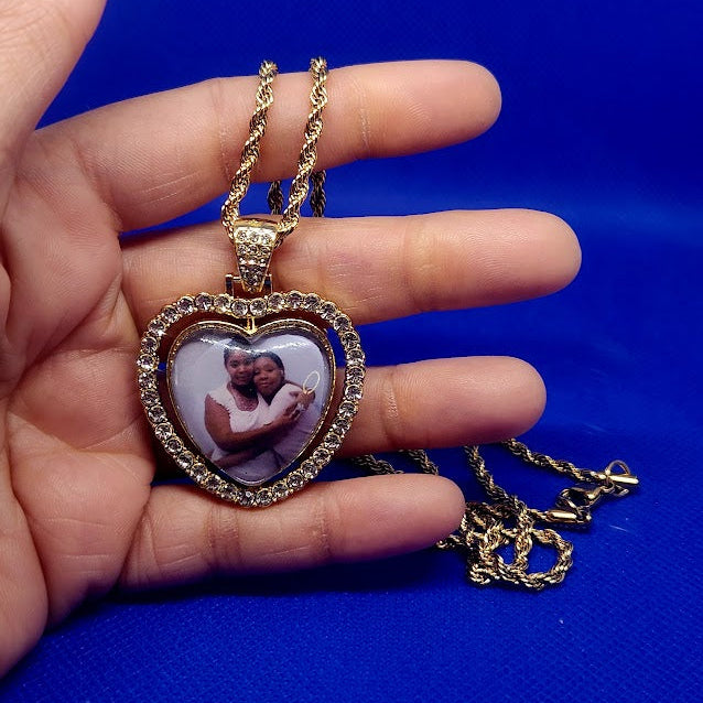 Double-sided Rhinestone Photo Necklace