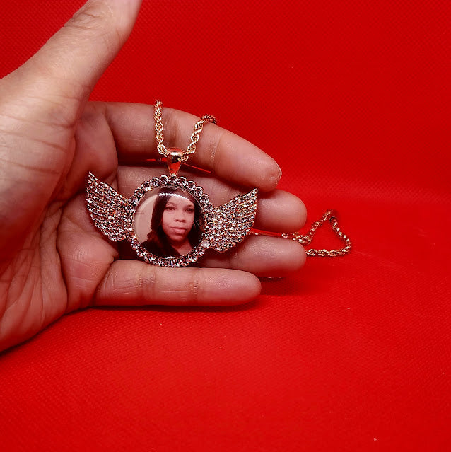 Angel Wing Rhinestone Photo Necklace