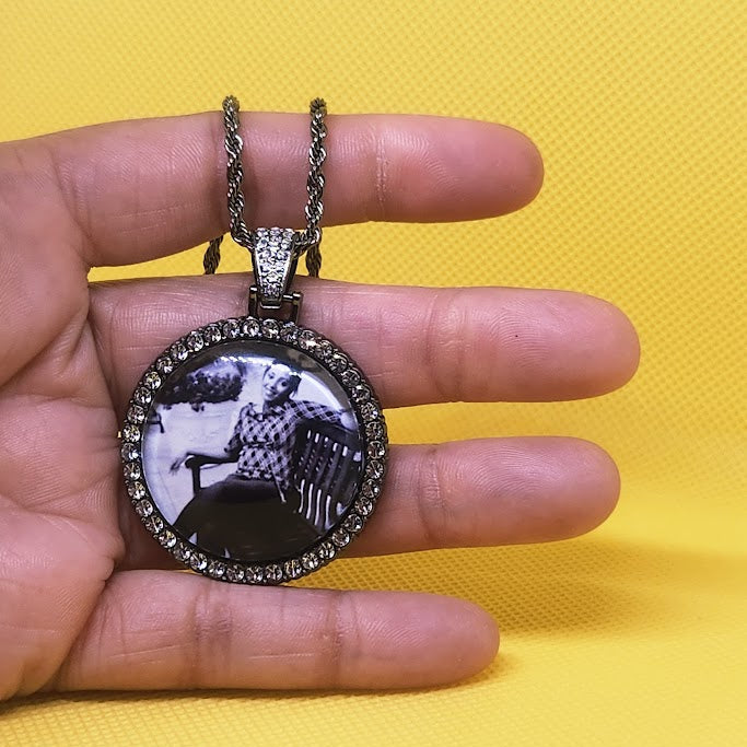 Circle Rhinestone Bezel Pendant Photo Necklace