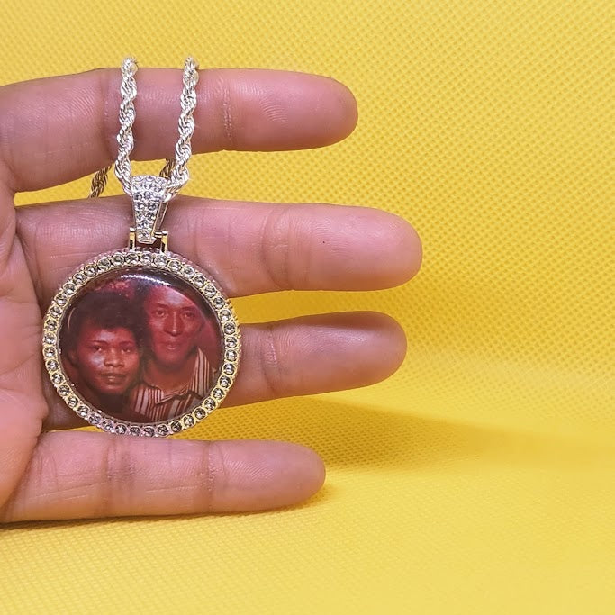 Circle Rhinestone Bezel Pendant Photo Necklace