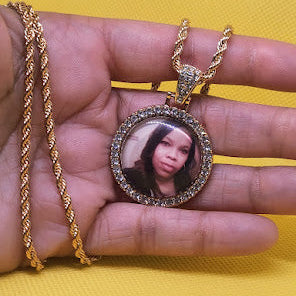Circle Rhinestone Bezel Pendant Photo Necklace