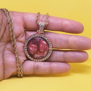 Circle Rhinestone Bezel Pendant Photo Necklace
