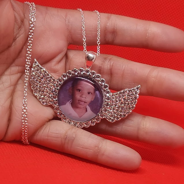 Angel Wing Rhinestone Photo Necklace