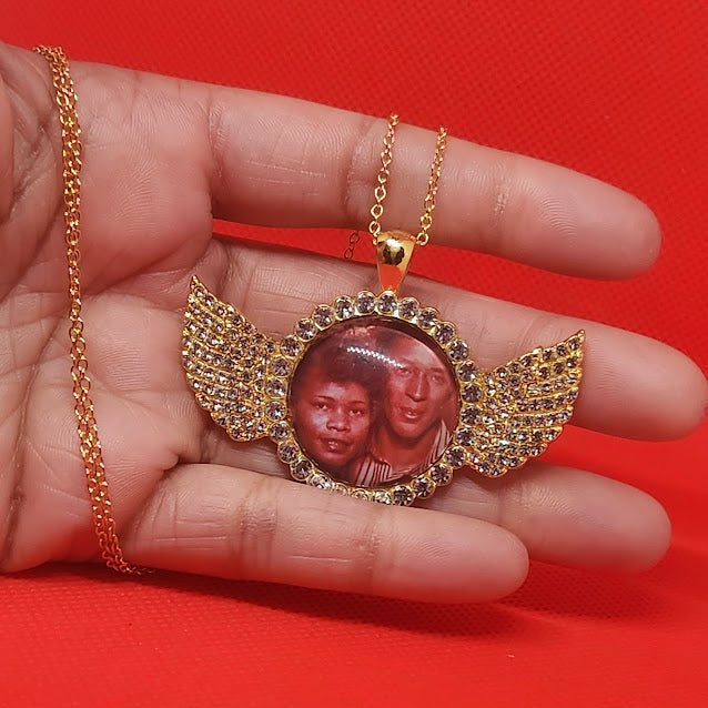 Angel Wing Rhinestone Photo Necklace