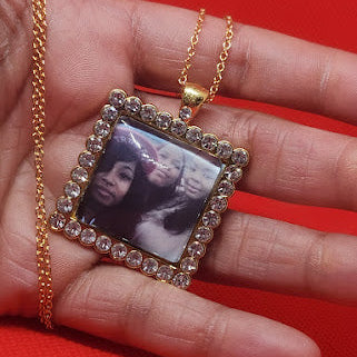 Square Rhinestone Photo Necklace