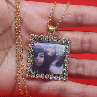 Square Rhinestone Photo Necklace