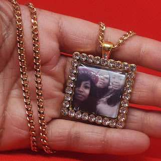 Square Rhinestone Photo Necklace