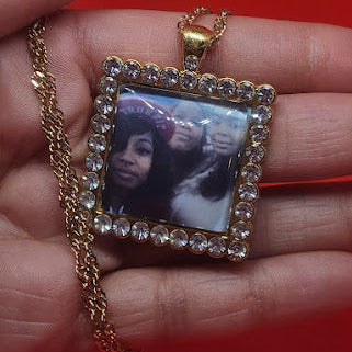 Square Rhinestone Photo Necklace