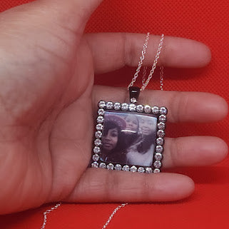 Square Rhinestone Photo Necklace