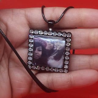 Square Rhinestone Photo Necklace