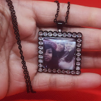 Square Rhinestone Photo Necklace
