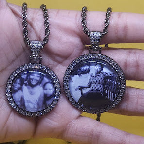 Circle Rhinestone Bezel Pendant Photo Necklace
