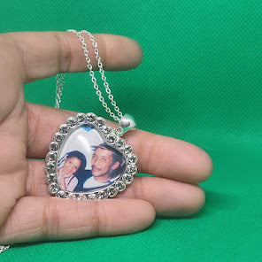 Heart Rhinestone Photo Necklace