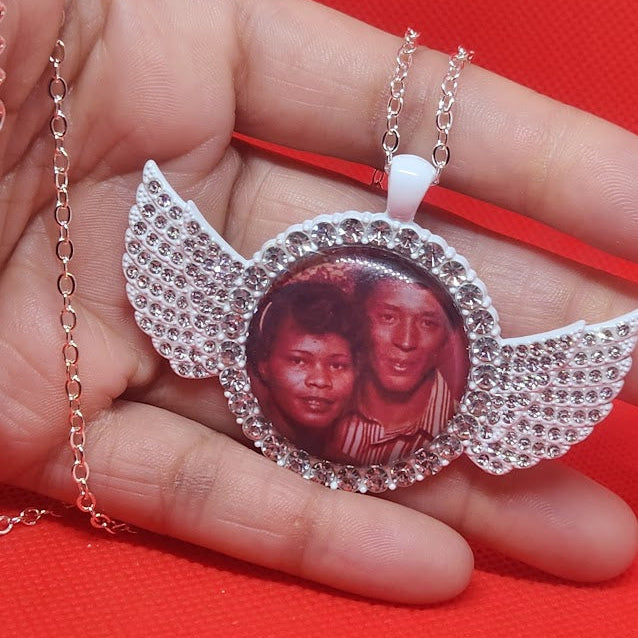 Angel Wing Rhinestone Photo Necklace