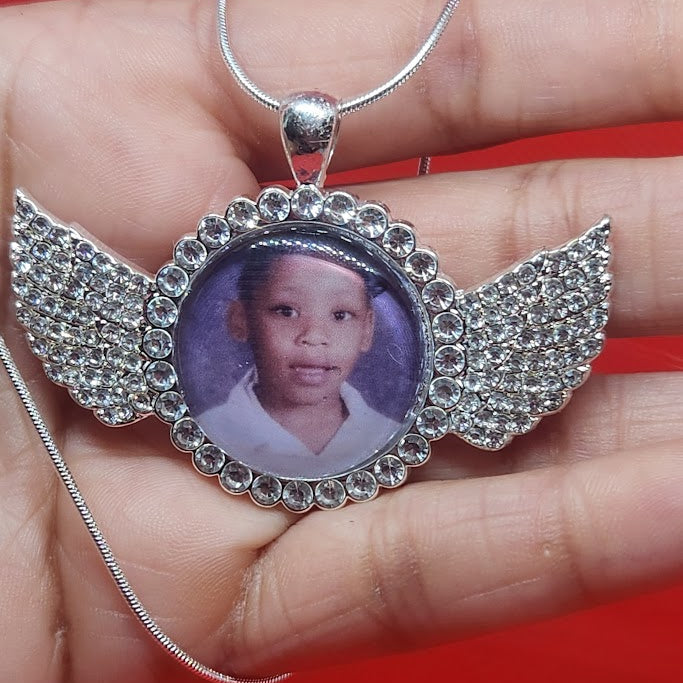 Angel Wing Rhinestone Photo Necklace