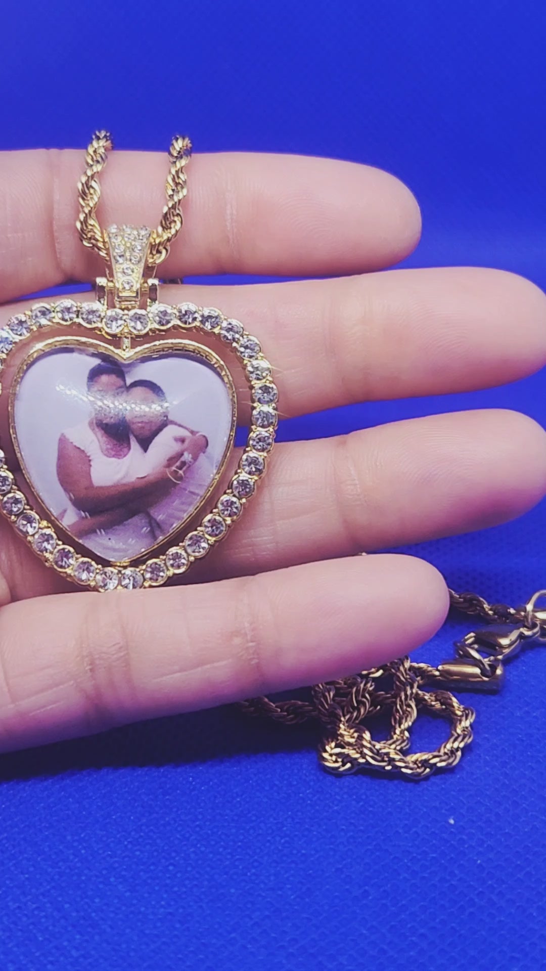 Double-sided Rhinestone Photo Necklace