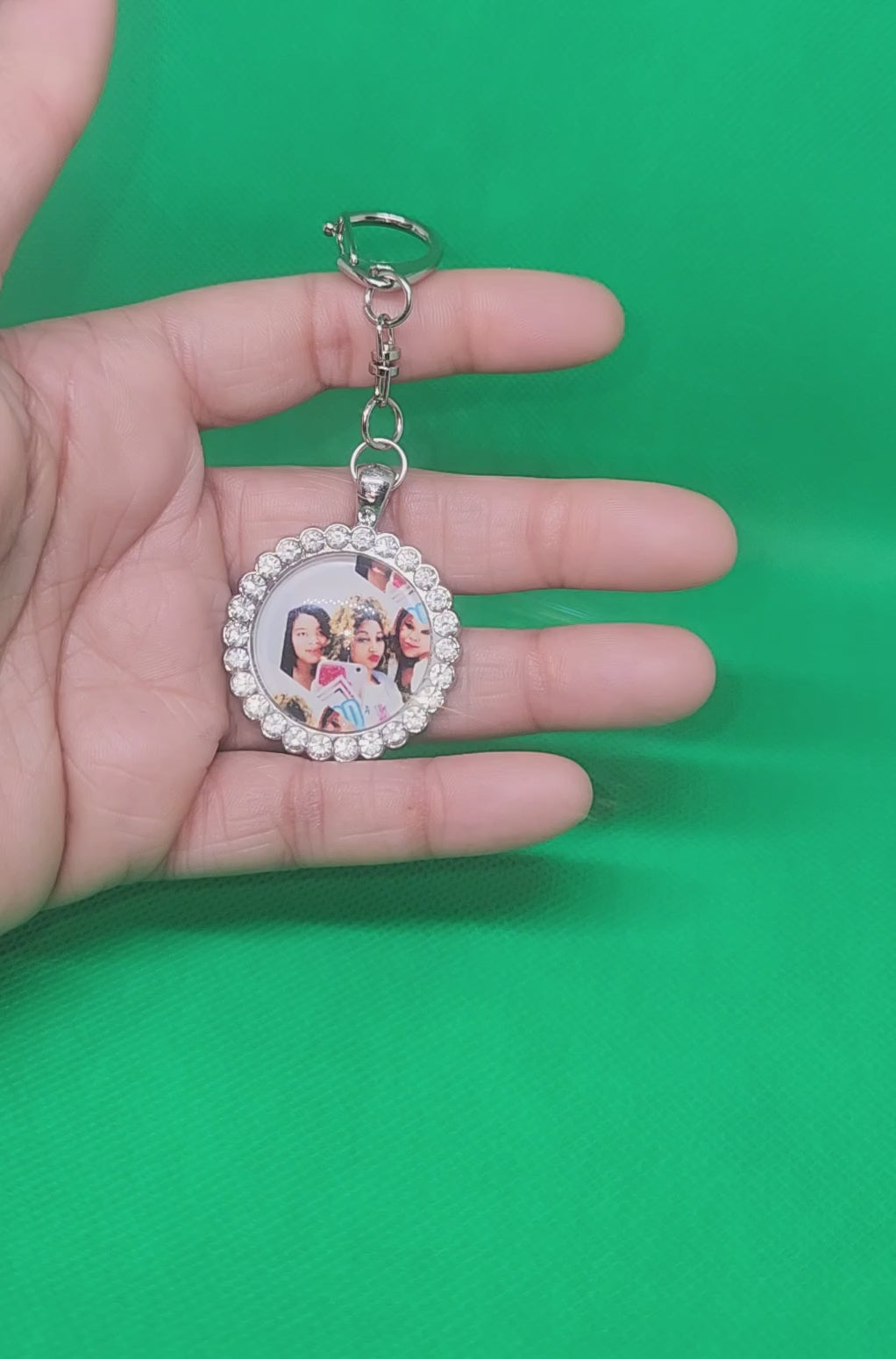 Circle Rhinestone Photo Keychain