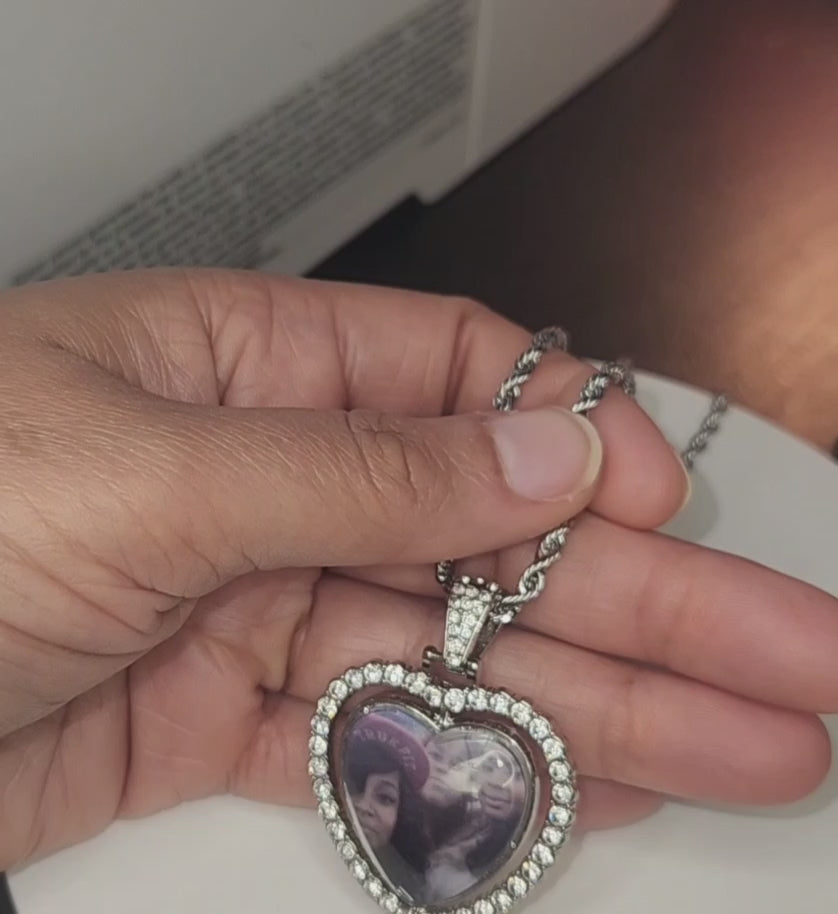 Double-sided Rhinestone Photo Necklace